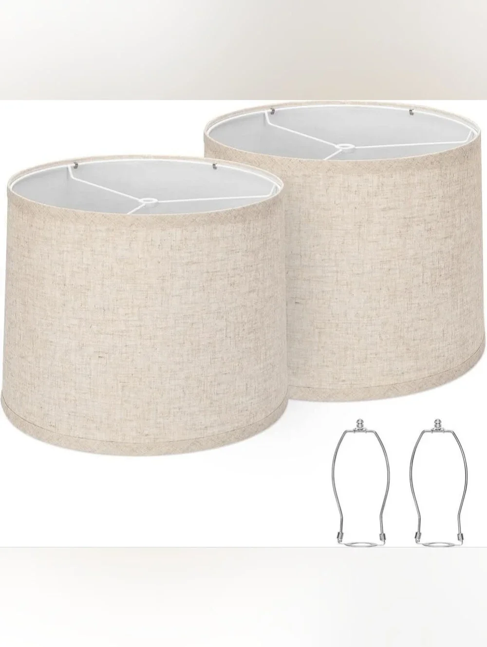 Neutral Beige Drum Lamp Shade Pair With Accessories - Home Dining